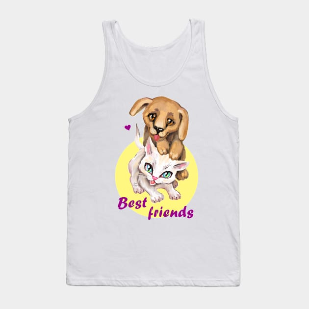 Cute small cat and dog. Sweet little baby pets. Kitten and puppy friends. Tank Top by Rukki Zukki Art